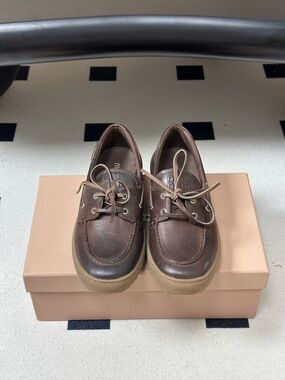 Miu Miu Dark Brown Lace Up Boat Shoes